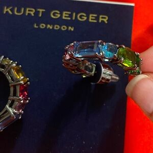 Kurt Geiger London Chunky Silver Tone & Rainbow Crystal Hoop Earrings NWT & Bag